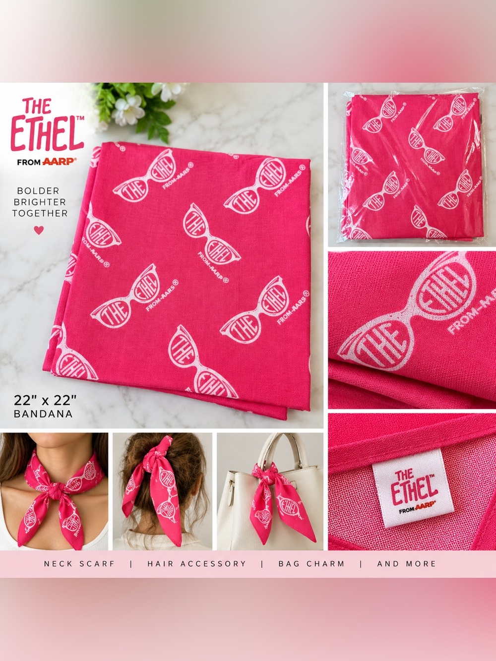 Ethan Allen The Ethel Pink Logo Bandana Scarf